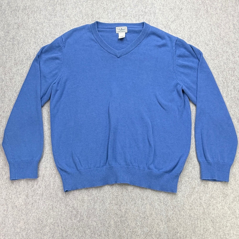 L.L.Bean V-Neck Sweater Men M Pullover Blue Preppy Old Money Coastal Grandpa Ivy